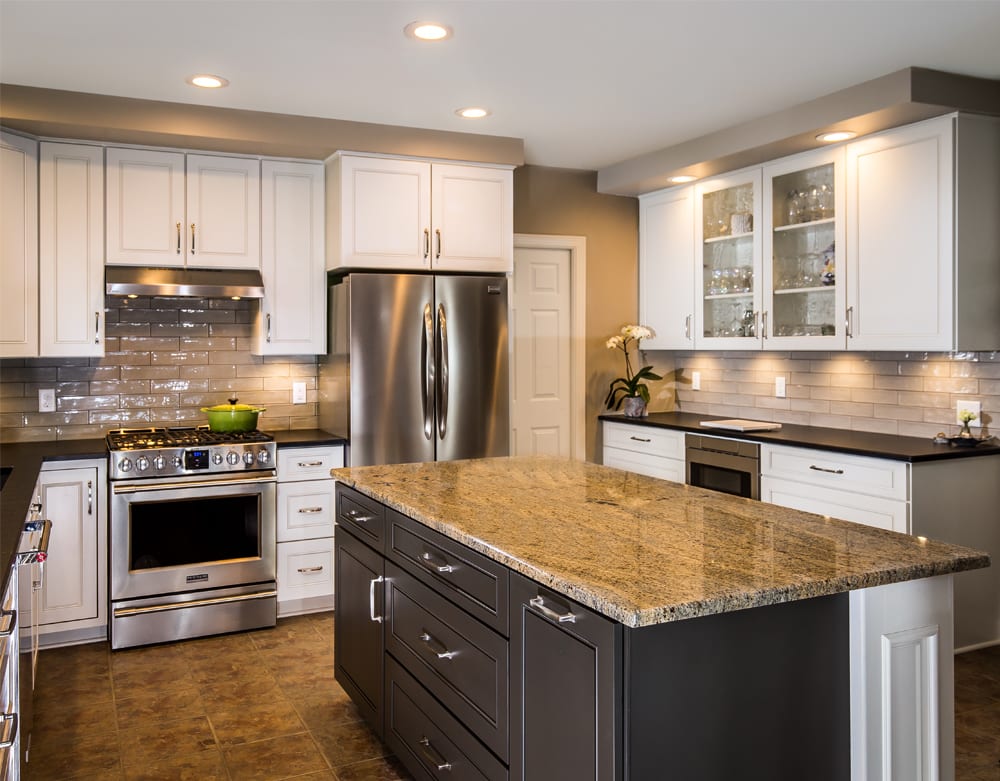 Transitional kitchen with a slide-in range