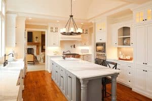 modern kitchen with chandelier lightning 